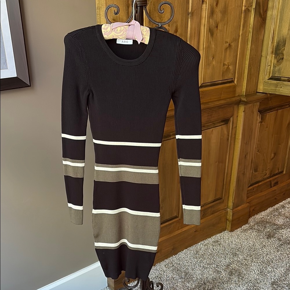 Women's Black and Tan Striped Dress